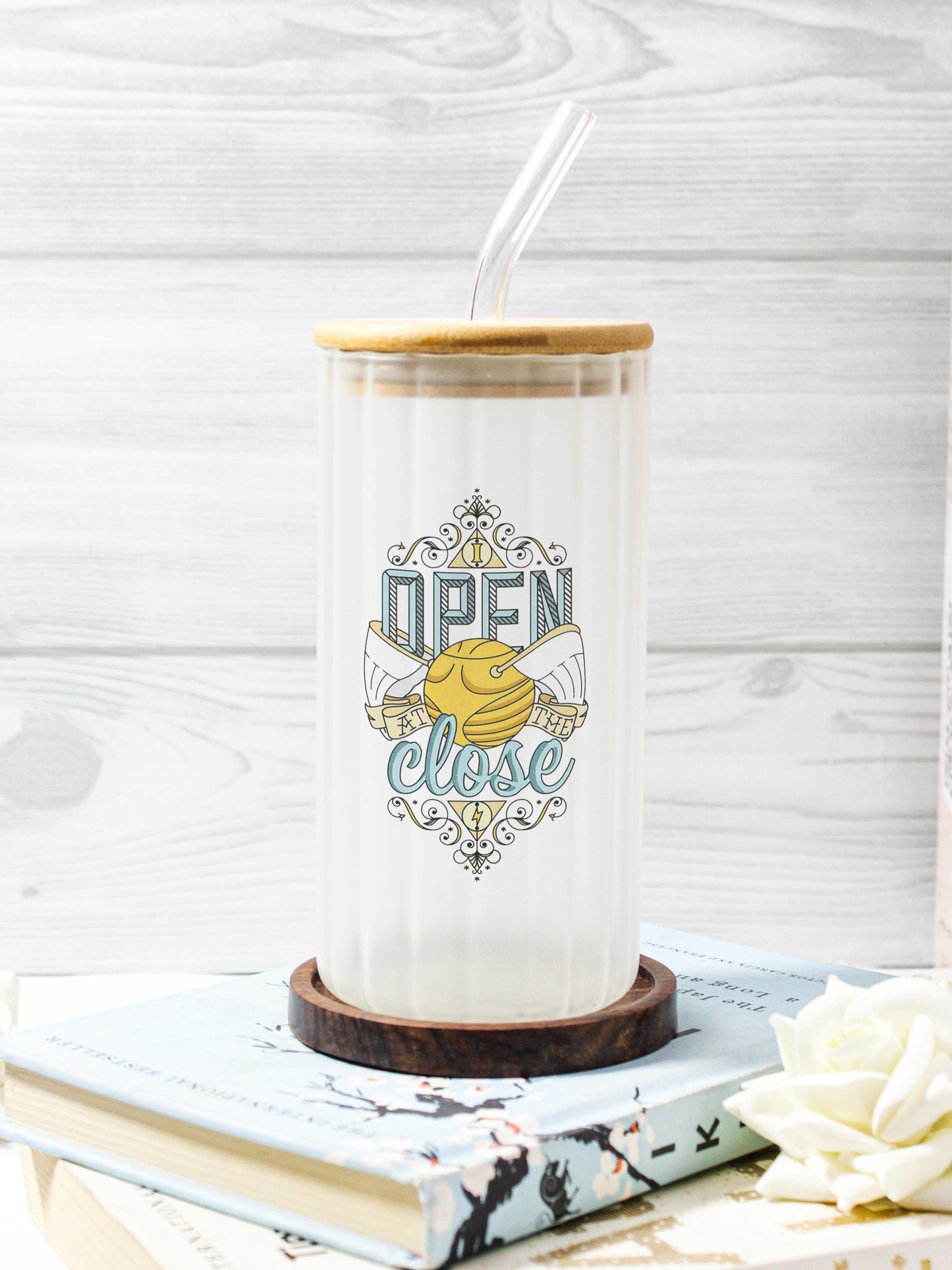 Frosted Ripple Taille Sipper 500ml| Open And Close H.P Print | 18oz Ripple Frosted Glass Tumbler with lid and straw