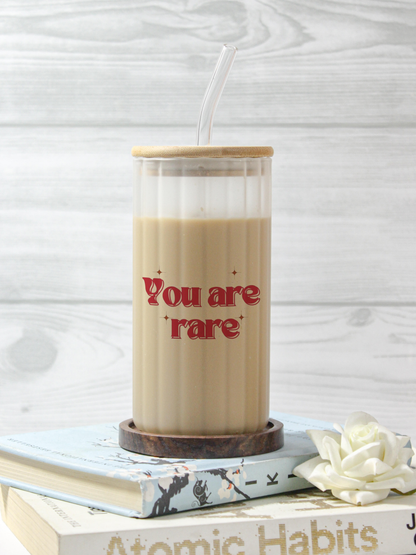 Frosted Ripple Taille Sipper 500ml| You Are Rare Print | 18oz Ripple Frosted Glass Tumbler with lid and straw