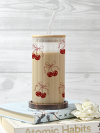 Frosted Ripple Taille Sipper 500ml| Cherry on Top Print | 18oz Ripple Frosted Glass Tumbler with lid and straw