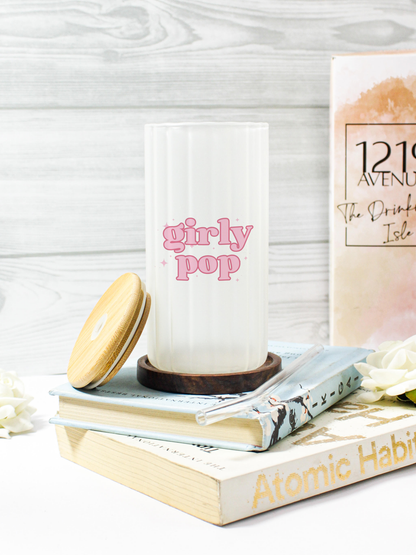 Frosted Ripple Taille Sipper 500ml| Girly Pop Print | 18oz Ripple Frosted Glass Tumbler with lid and straw