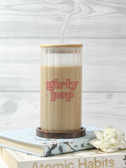 Frosted Ripple Taille Sipper 500ml| Girly Pop Print | 18oz Ripple Frosted Glass Tumbler with lid and straw