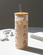 Personalized Frosted Grande Sipper 650 ml |Boho Love Archs Print | Coffee Glass Tumbler with straw and lid