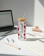 Personalized Frosted Grande Sipper 650 ml |Cupid Sprinkle Print | Coffee Glass Tumbler with straw and lid