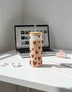 Personalized Frosted Grande Sipper 650 ml |Autumn Hearts Print | Coffee Glass Tumbler with straw and lid