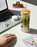 Personalized Frosted Grande Sipper 650 ml |Cupid Sprinkle Print | Coffee Glass Tumbler with straw and lid