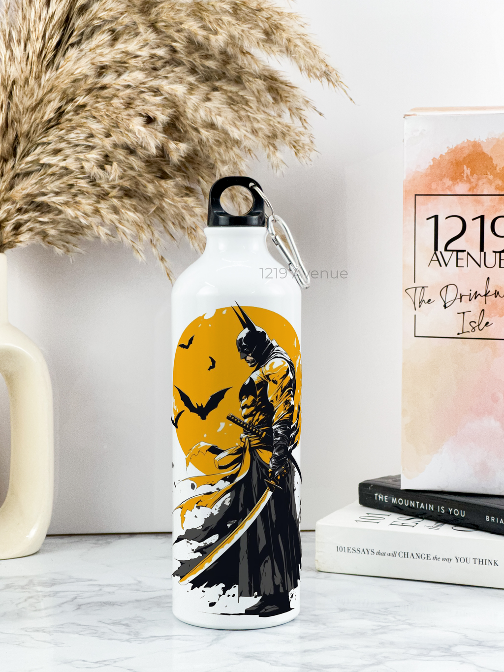 750ml Hooked-Up Water Bottle | Comic-Bat Print | Leak Proof | Printed Bottle with Carry Hook, Durable & Stylish