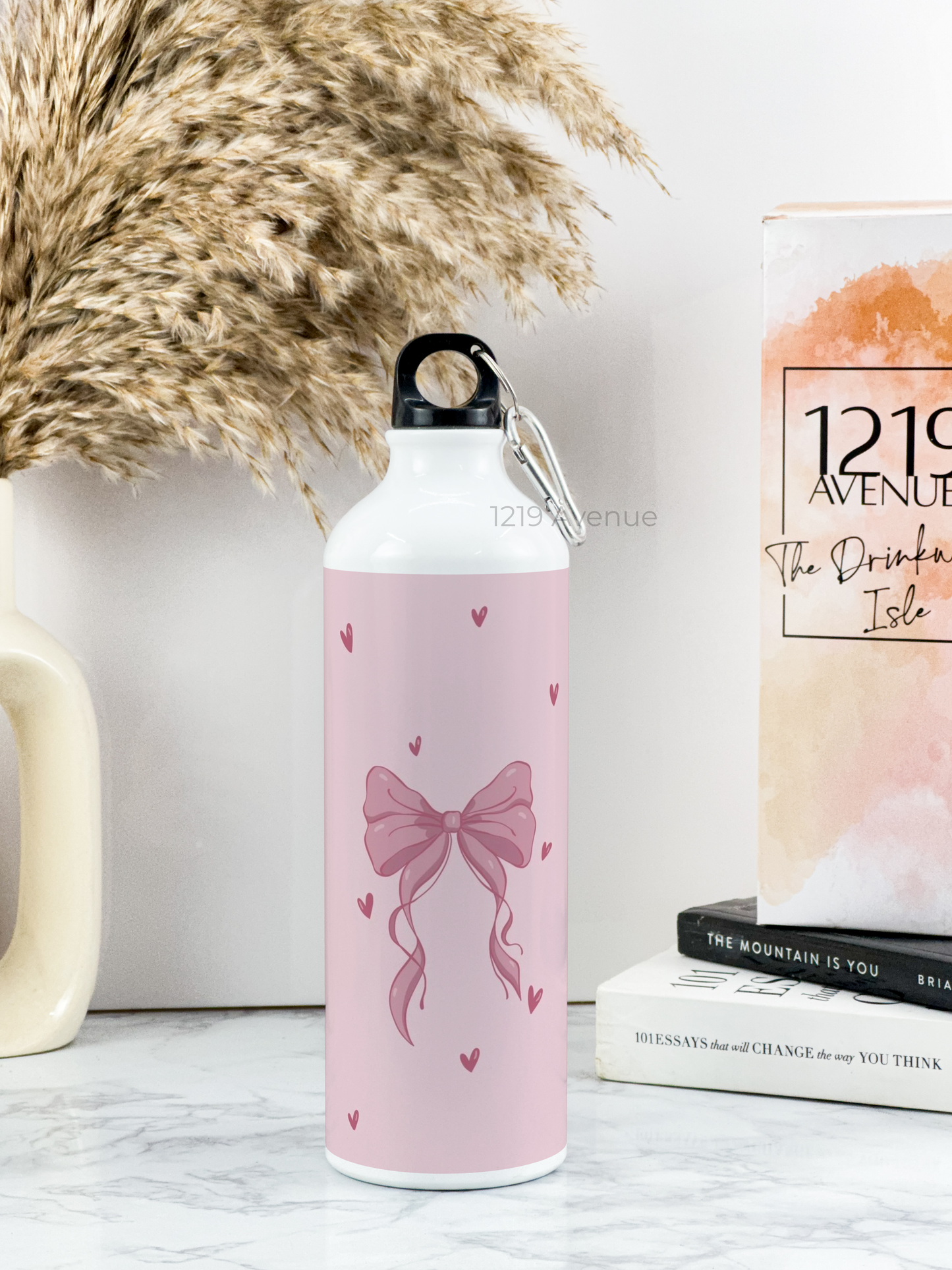 750ml Printed Hooked-Up Water Bottle | Abstract Bow Print | For Kids, School, Sports | Sipper Bottle with Carry Hook, Durable & Stylish