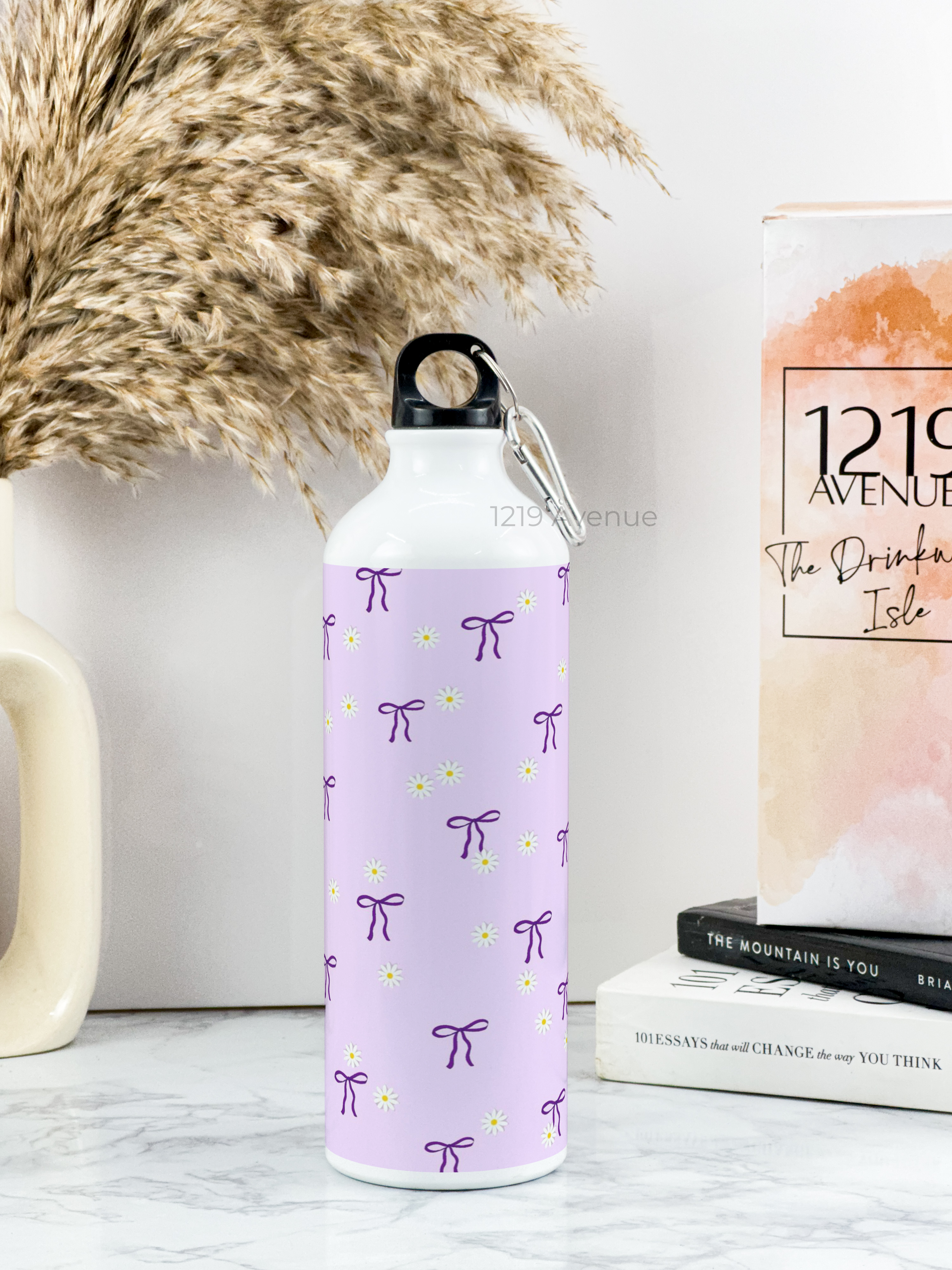 750ml Hooked-Up Water Bottle | Meadows Bows Print | Leak Proof | Printed Bottle with Carry Hook, Durable & Stylish