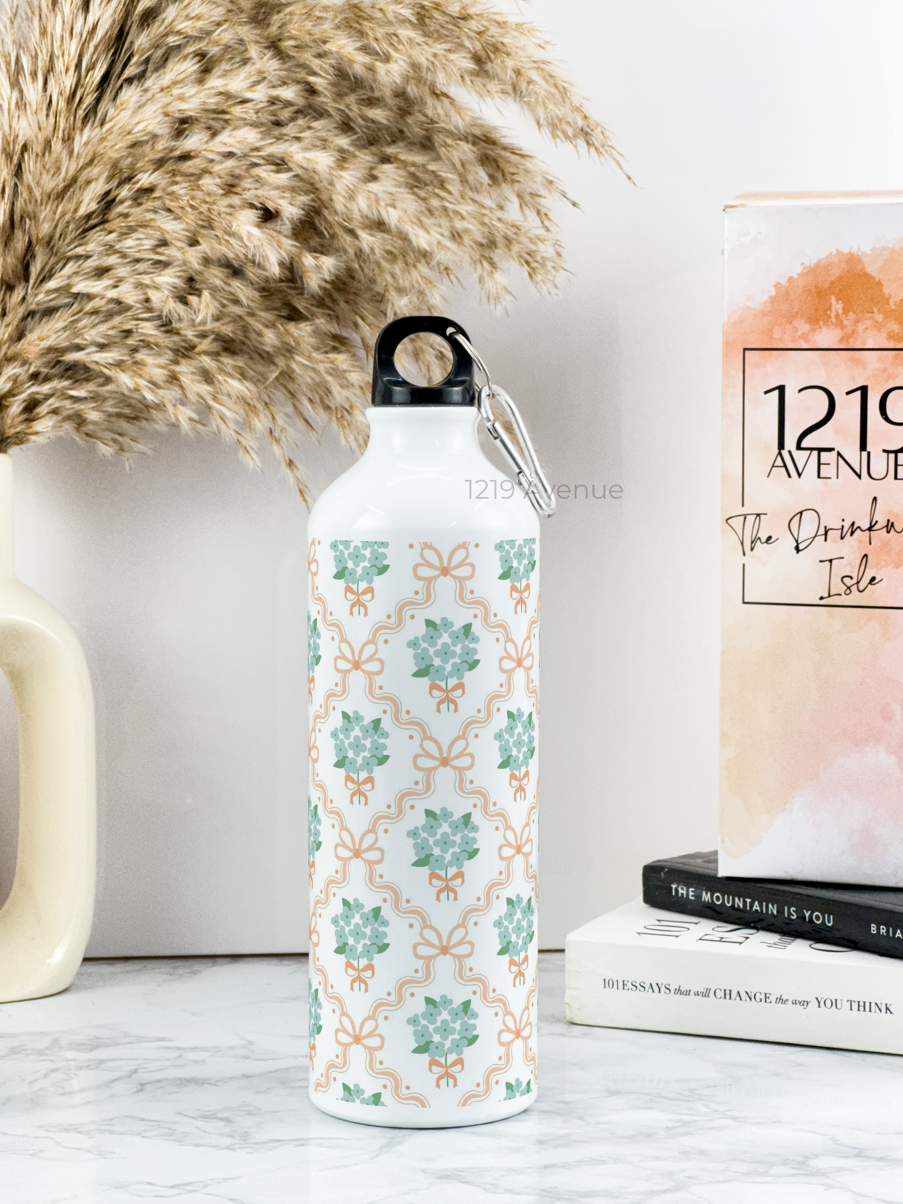 750ml Hooked-Up Water Bottle | Flower Beaut Print | Leak Proof | Printed Bottle with Carry Hook, Durable & Stylish