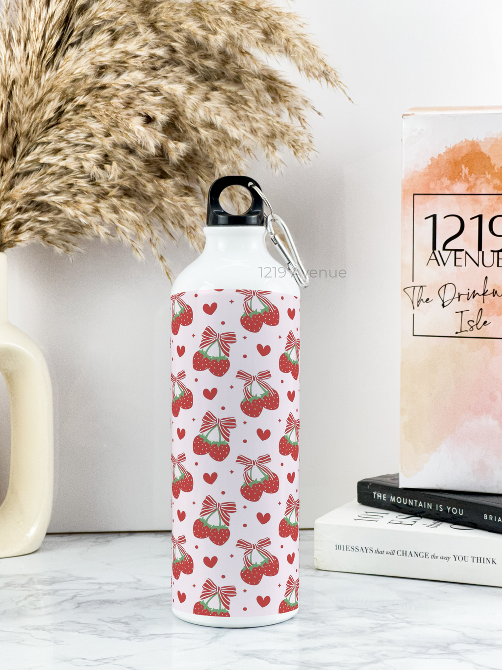 750ml Hooked-Up Water Bottle |Strawberry Burst Print | Leak Proof | Printed Bottle with Carry Hook, Durable & Stylish