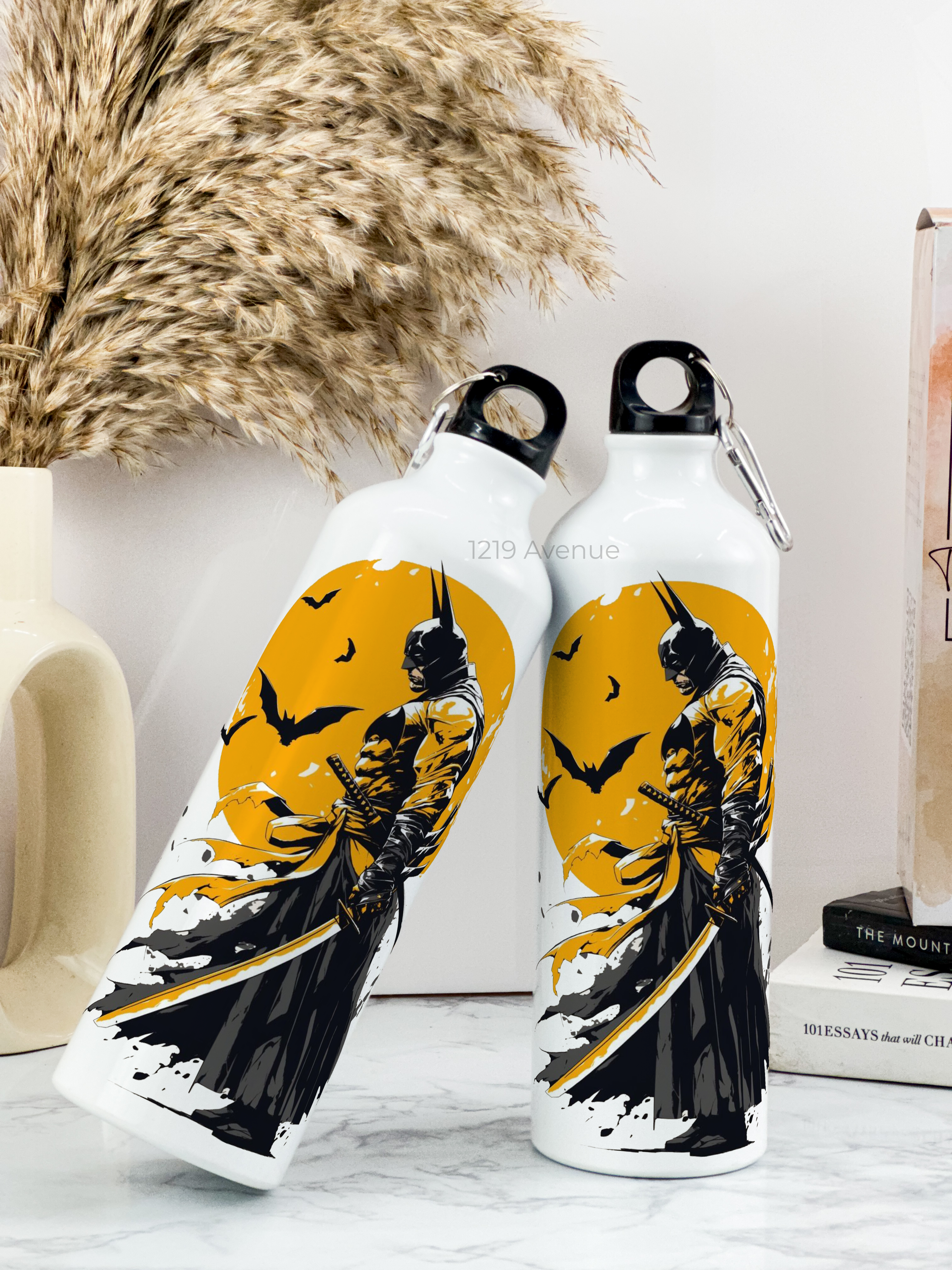 750ml Hooked-Up Water Bottle | Comic-Bat Print | Leak Proof | Printed Bottle with Carry Hook, Durable & Stylish