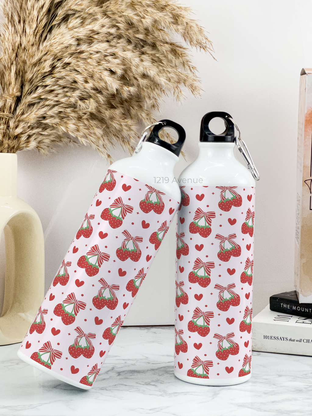 750ml Hooked-Up Water Bottle |Strawberry Burst Print | Leak Proof | Printed Bottle with Carry Hook, Durable & Stylish