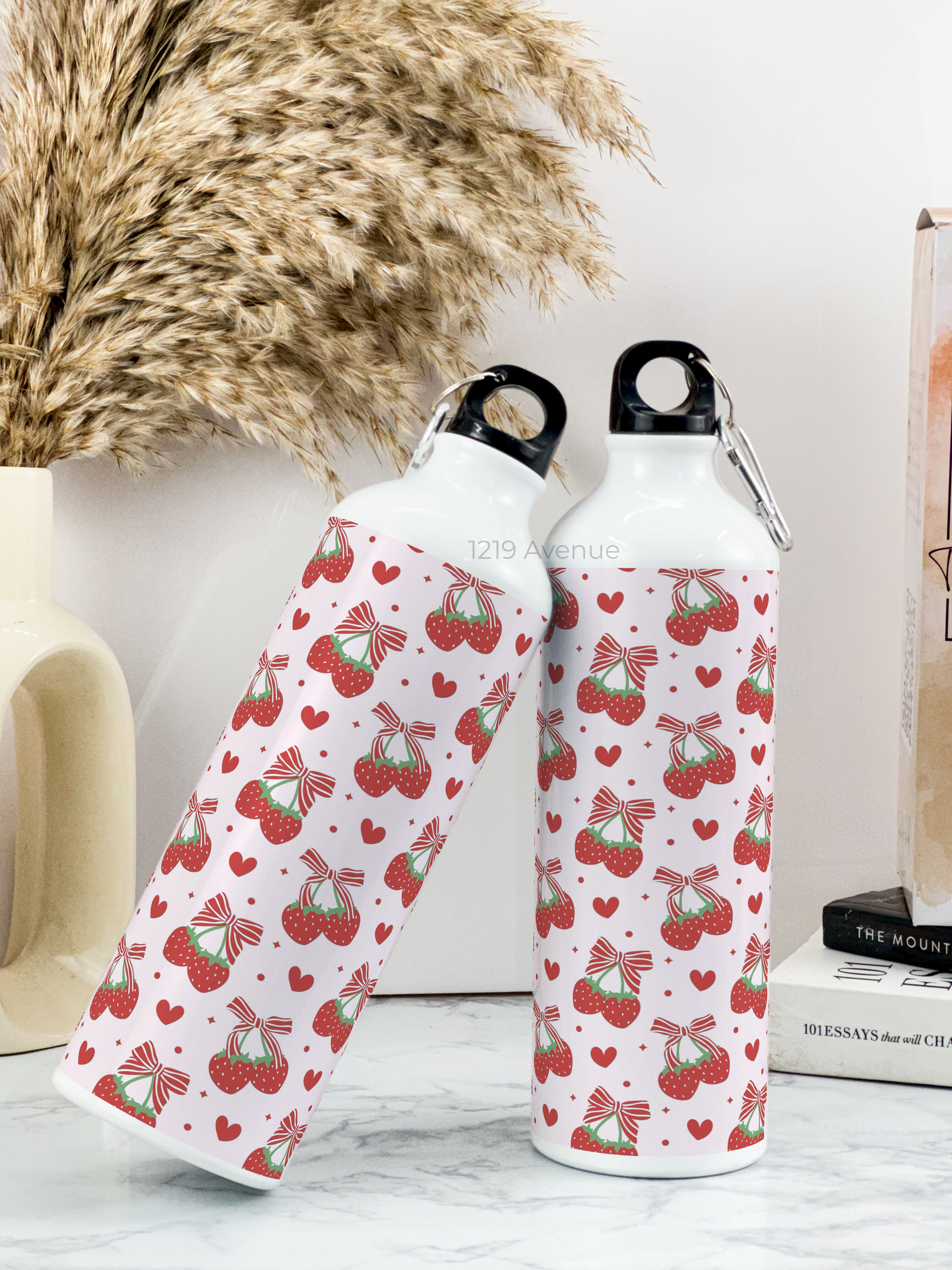 750ml Hooked-Up Water Bottle |Strawberry Burst Print | Leak Proof | Printed Bottle with Carry Hook, Durable & Stylish