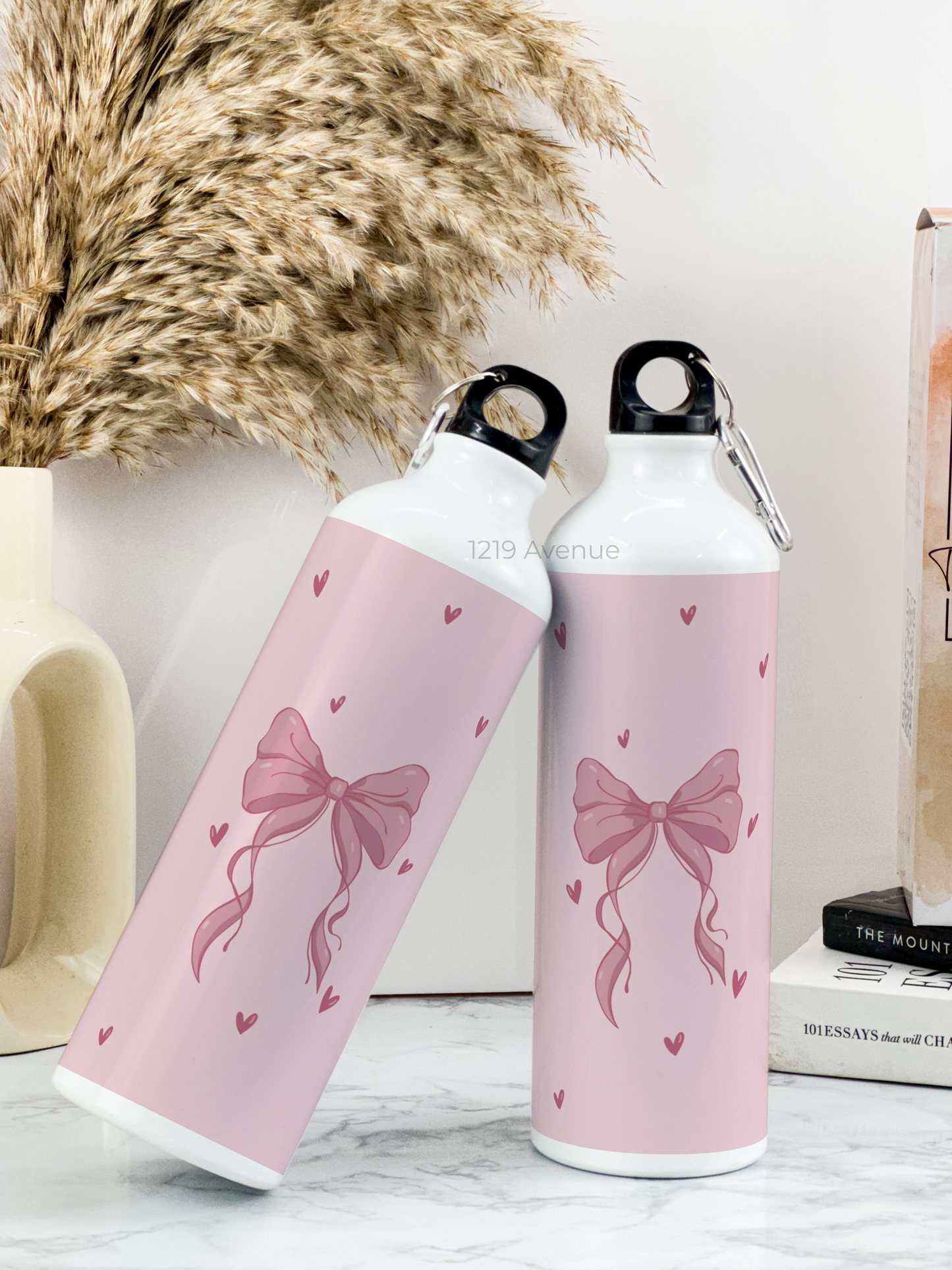 750ml Printed Hooked-Up Water Bottle | Abstract Bow Print | For Kids, School, Sports | Sipper Bottle with Carry Hook, Durable & Stylish