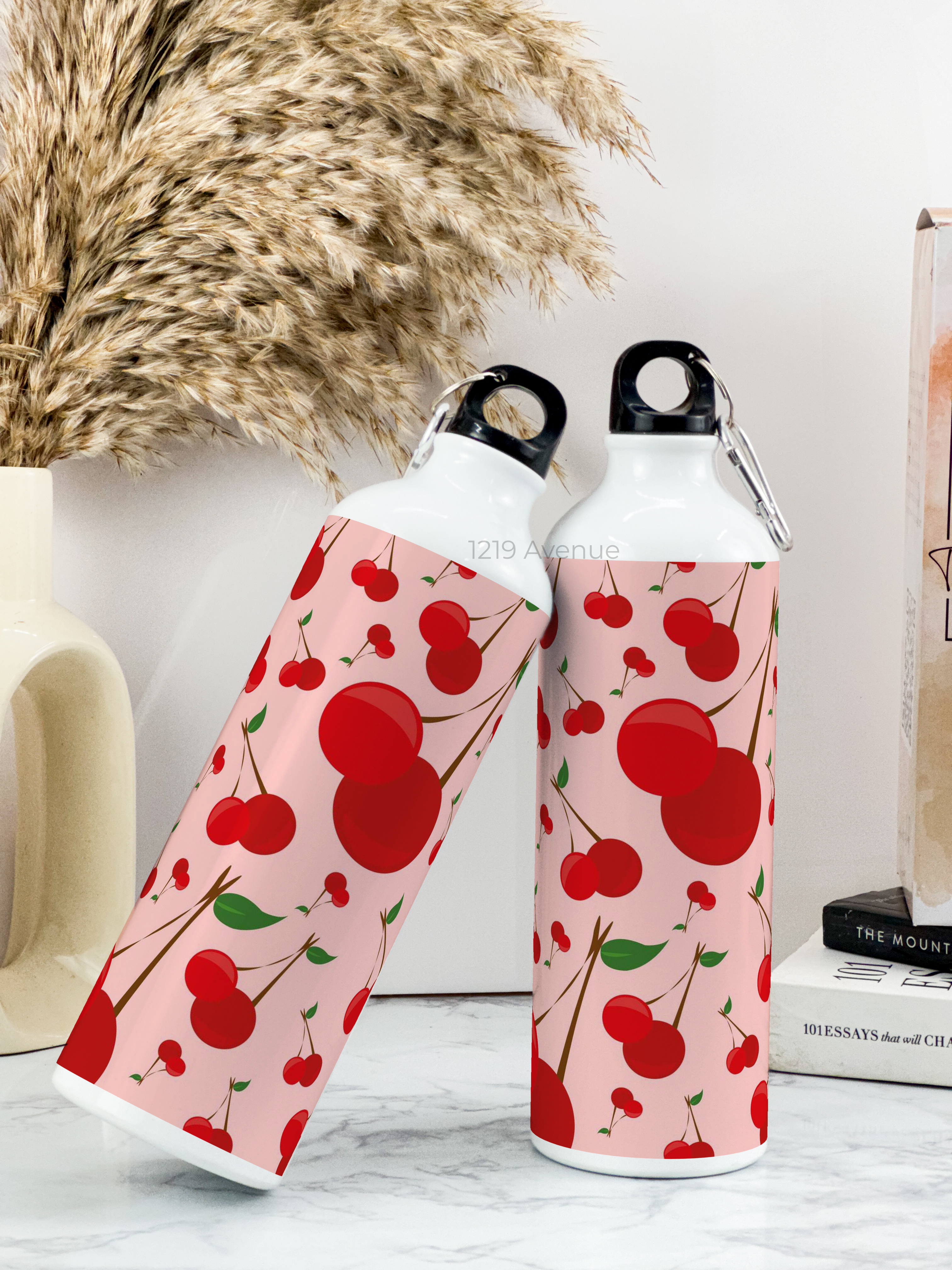 750ml Hooked-Up Water Bottle | Cherry Blast Print | Leak Proof | Printed Bottle with Carry Hook, Durable & Stylish