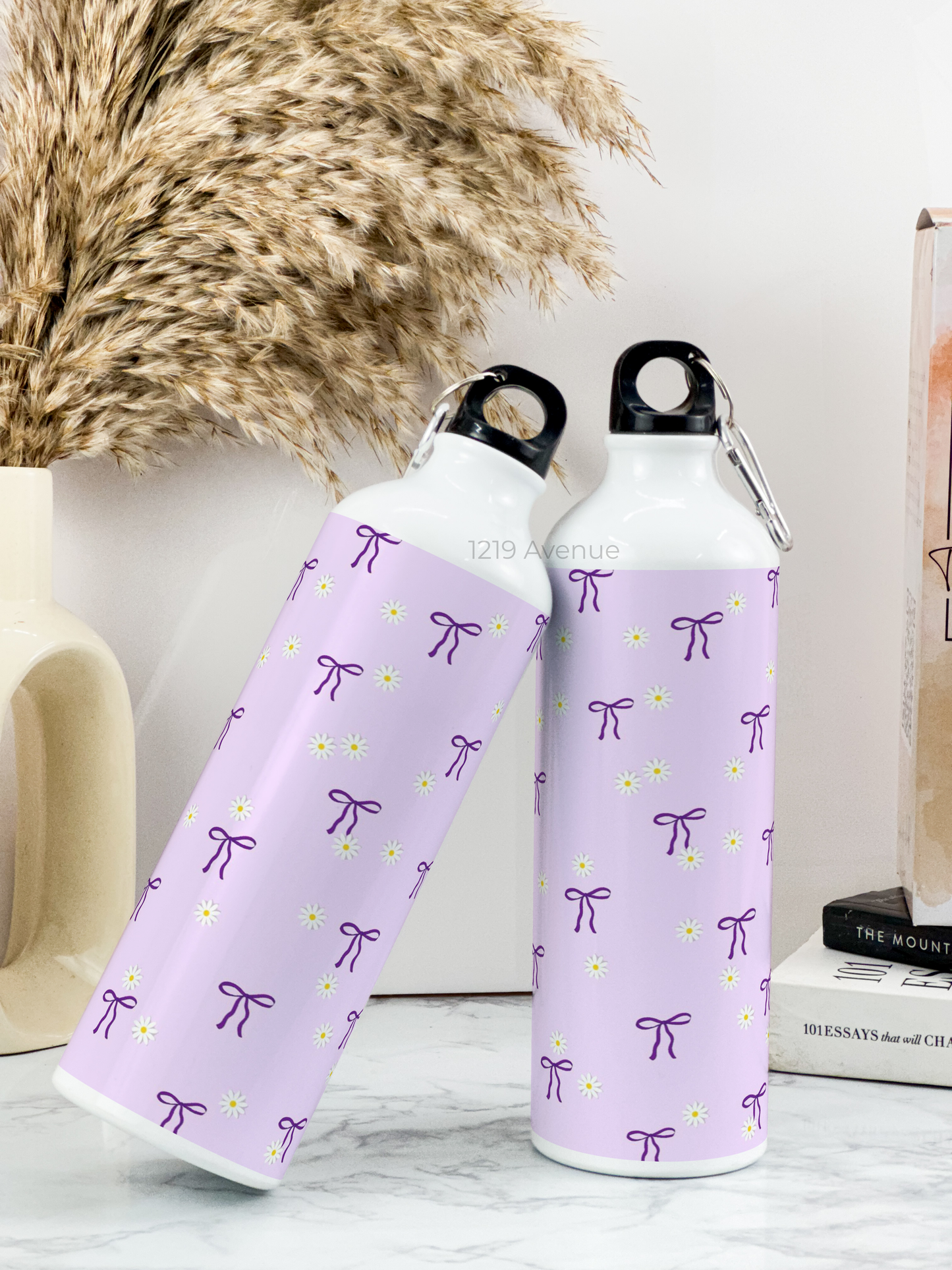 750ml Printed Hooked-Up Water Bottle | Meadows Bows Print | For Kids, School, Sports | Sipper Bottle with Carry Hook, Durable & Stylish