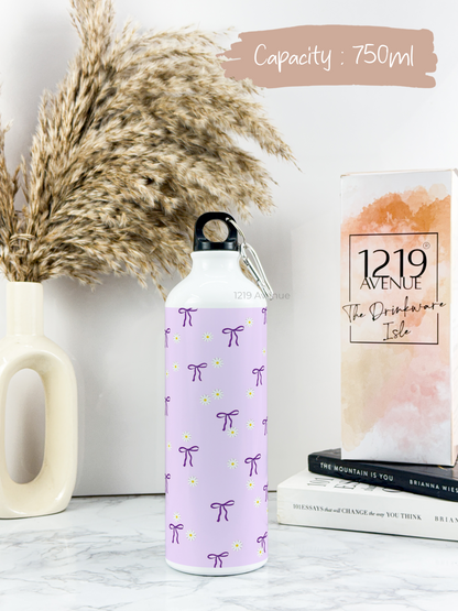 750ml Printed Hooked-Up Water Bottle | Meadows Bows Print | For Kids, School, Sports | Sipper Bottle with Carry Hook, Durable & Stylish