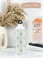 750ml Hooked-Up Water Bottle | Flower Beaut Print | Leak Proof | Printed Bottle with Carry Hook, Durable & Stylish