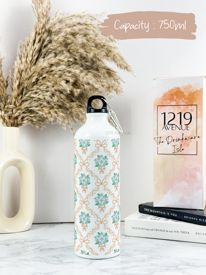 750ml Printed Hooked-Up Water Bottle | Flower Beaut Print | For Kids, School, Sports | Sipper Bottle with Carry Hook, Durable & Stylish