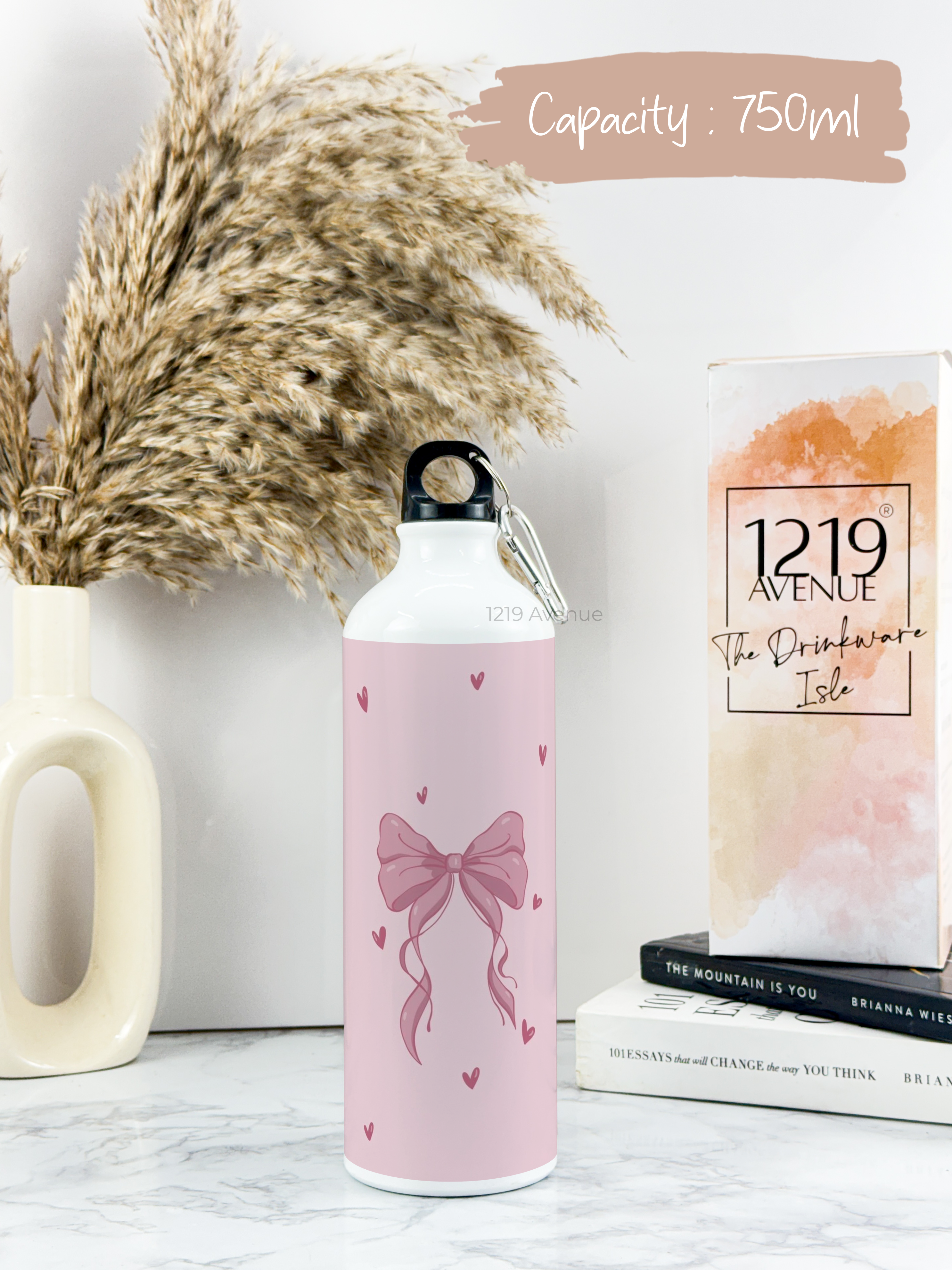 750ml Hooked-Up Water Bottle | Abstract Bow Print | Leak Proof | Printed Bottle with Carry Hook, Durable & Stylish