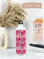 750ml Hooked-Up Water Bottle | Multi-Bows All Over Print | Leak Proof | Printed Bottle with Carry Hook, Durable & Stylish