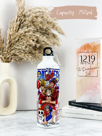 750ml Printed Hooked-Up Water Bottle | Luffy Print | For Kids, School, Sports | Sipper Bottle with Carry Hook, Durable & Stylish