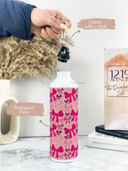 750ml Hooked-Up Water Bottle | Multi-Bows All Over Print | Leak Proof | Printed Bottle with Carry Hook, Durable & Stylish