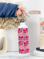 750ml Hooked-Up Water Bottle | Multi-Bows All Over Print | Leak Proof | Printed Bottle with Carry Hook, Durable & Stylish
