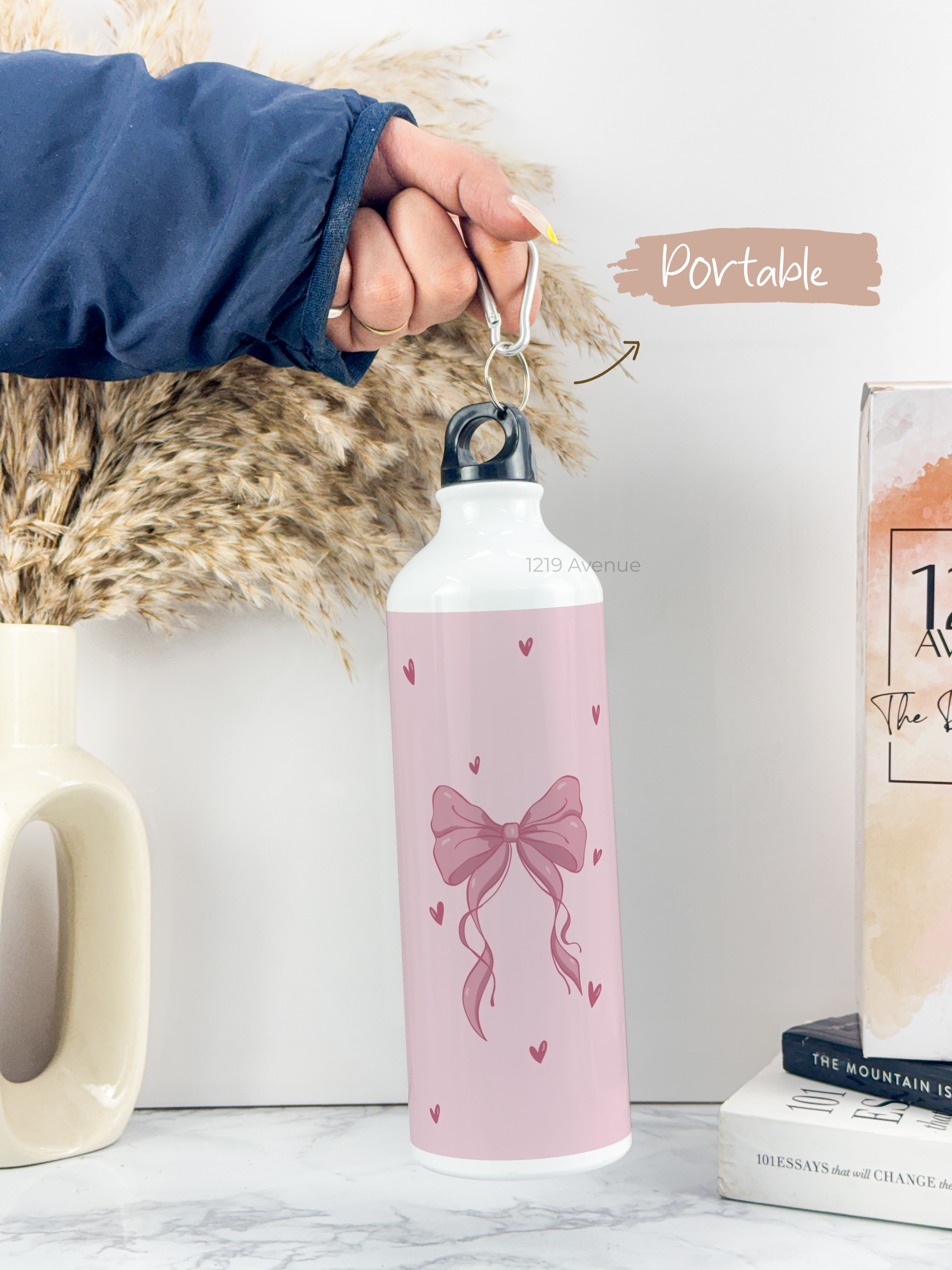 750ml Hooked-Up Water Bottle | Abstract Bow Print | Leak Proof | Printed Bottle with Carry Hook, Durable & Stylish