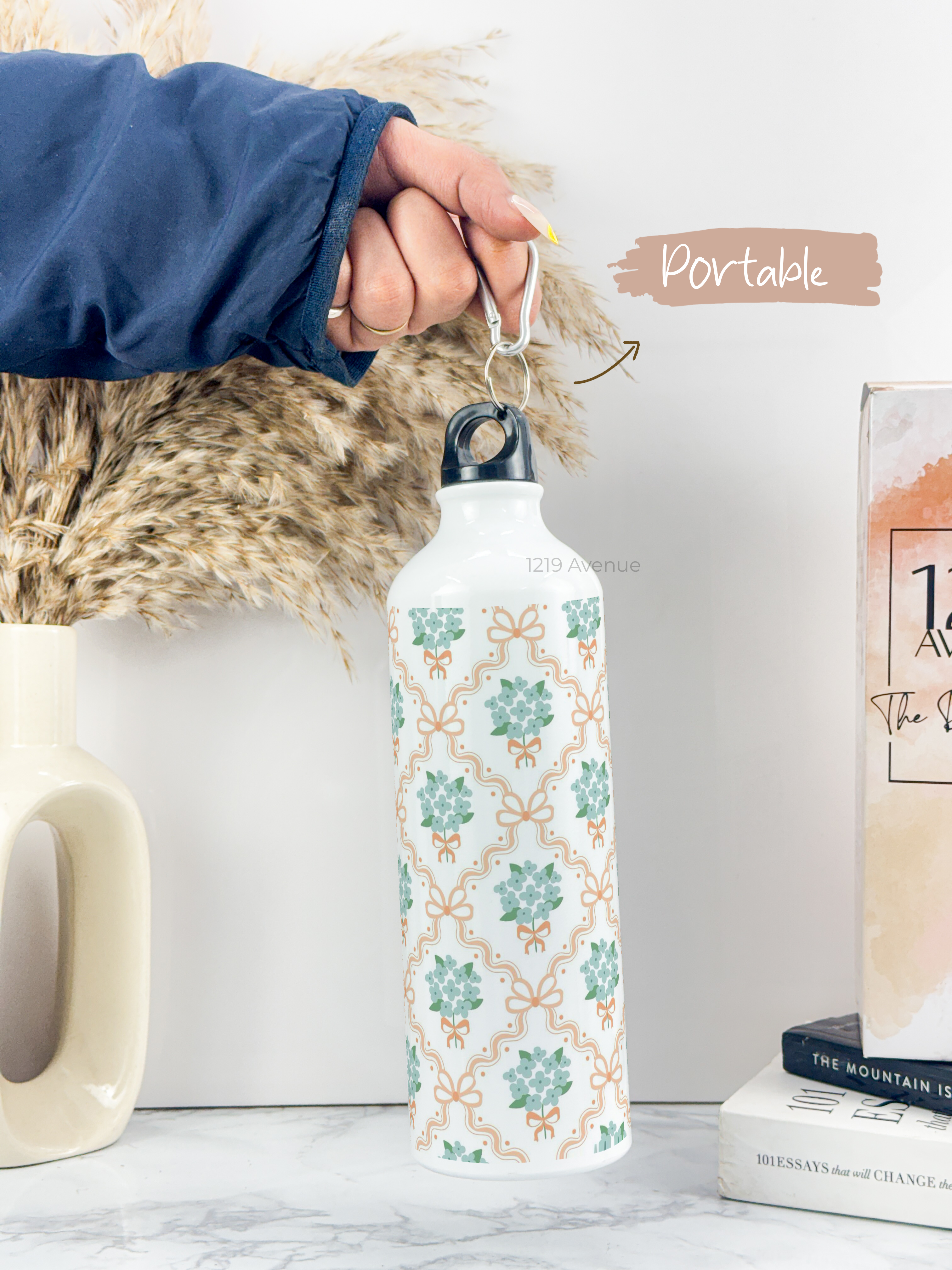 750ml Hooked-Up Water Bottle | Flower Beaut Print | Leak Proof | Printed Bottle with Carry Hook, Durable & Stylish