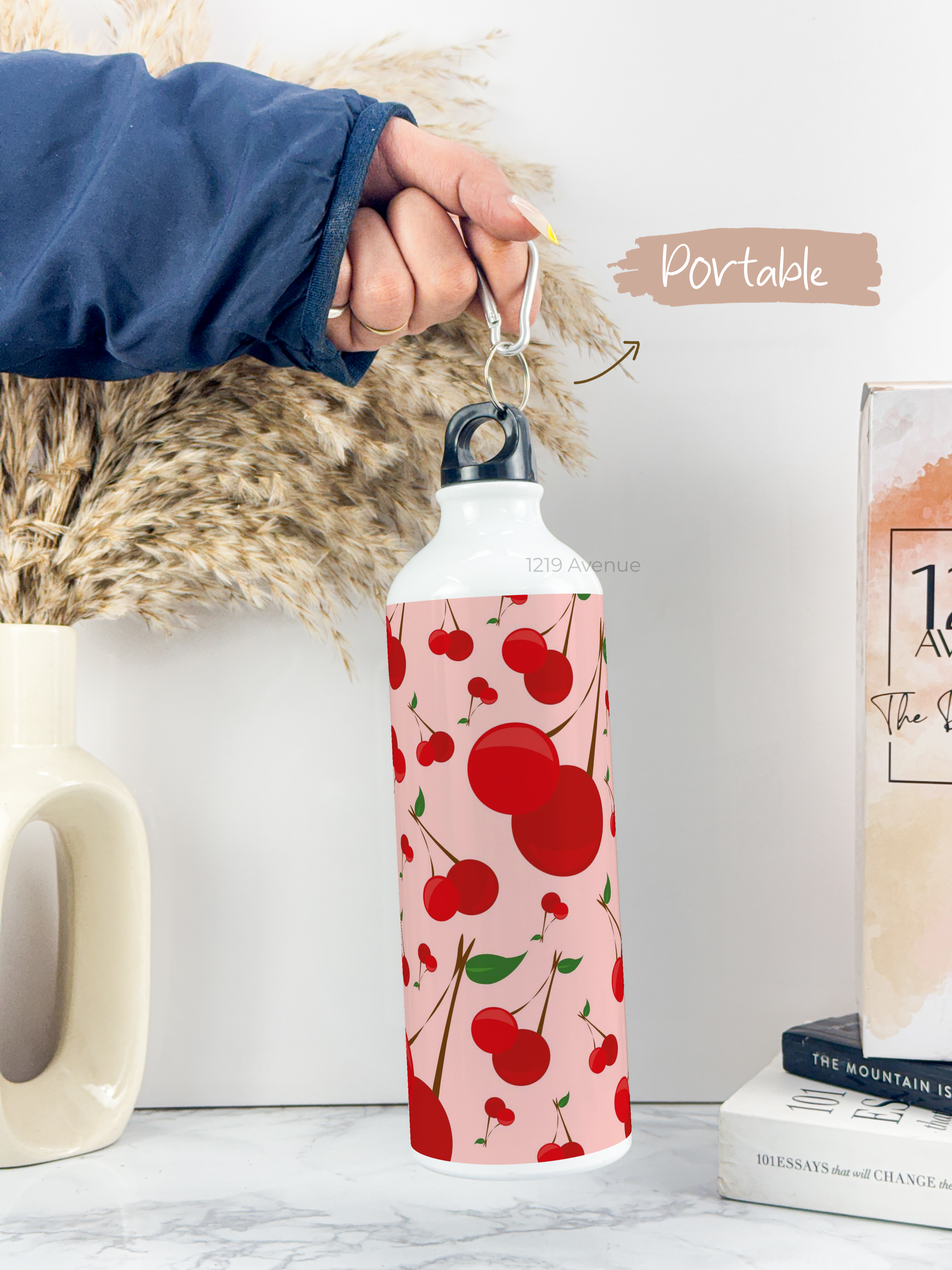 750ml Hooked-Up Water Bottle | Cherry Blast Print | Leak Proof | Printed Bottle with Carry Hook, Durable & Stylish