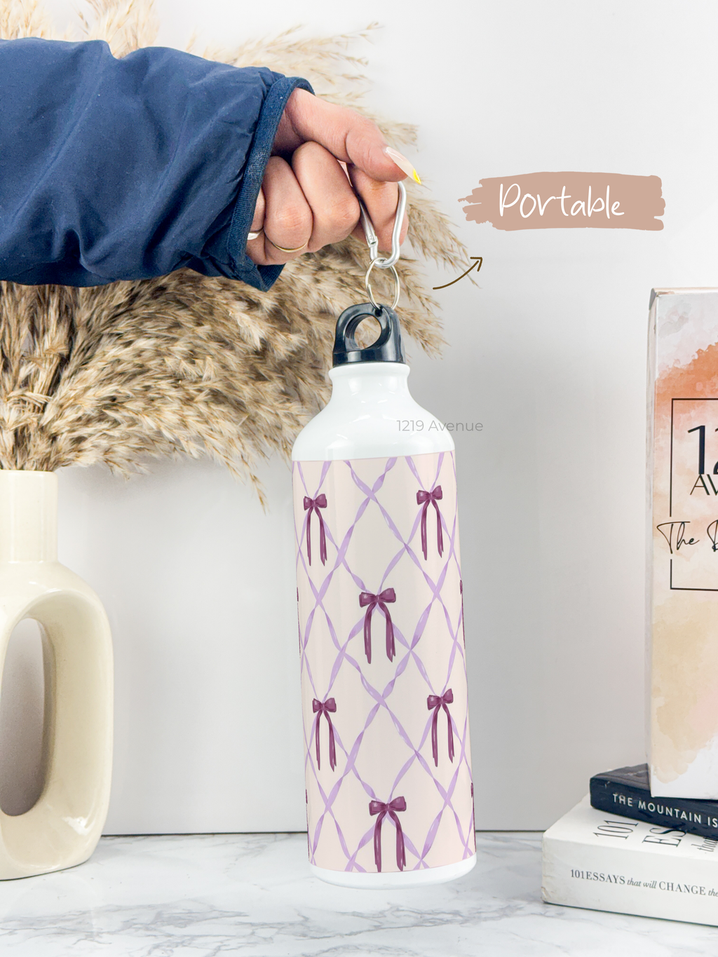 750ml Hooked-Up Water Bottle | Choq Bows Print | Leak Proof | Printed Bottle with Carry Hook, Durable & Stylish