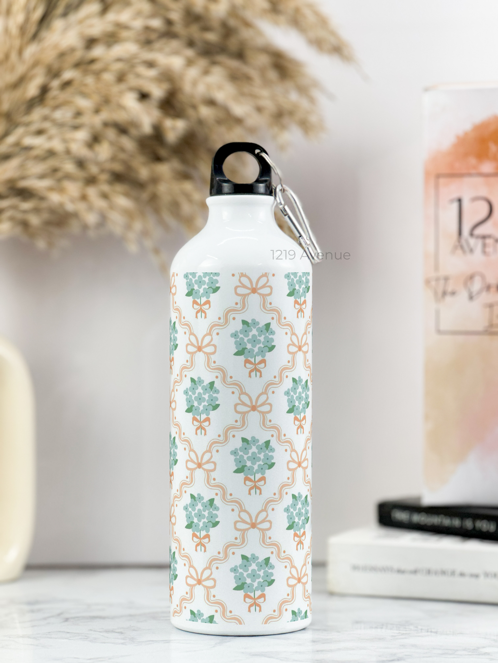 750ml Hooked-Up Water Bottle | Flower Beaut Print | Leak Proof | Printed Bottle with Carry Hook, Durable & Stylish