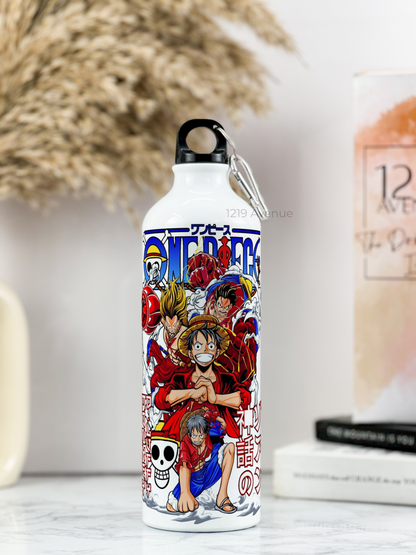 750ml Printed Hooked-Up Water Bottle | Luffy Print | For Kids, School, Sports | Sipper Bottle with Carry Hook, Durable & Stylish