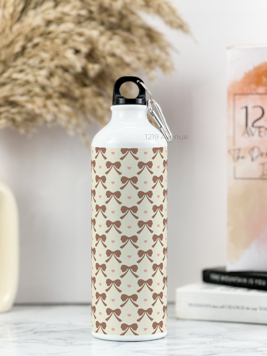 750ml Printed Hooked-Up Water Bottle | Brown-Bow Beauty Print | For Kids, School, Sports | Sipper Bottle with Carry Hook, Durable & Stylish