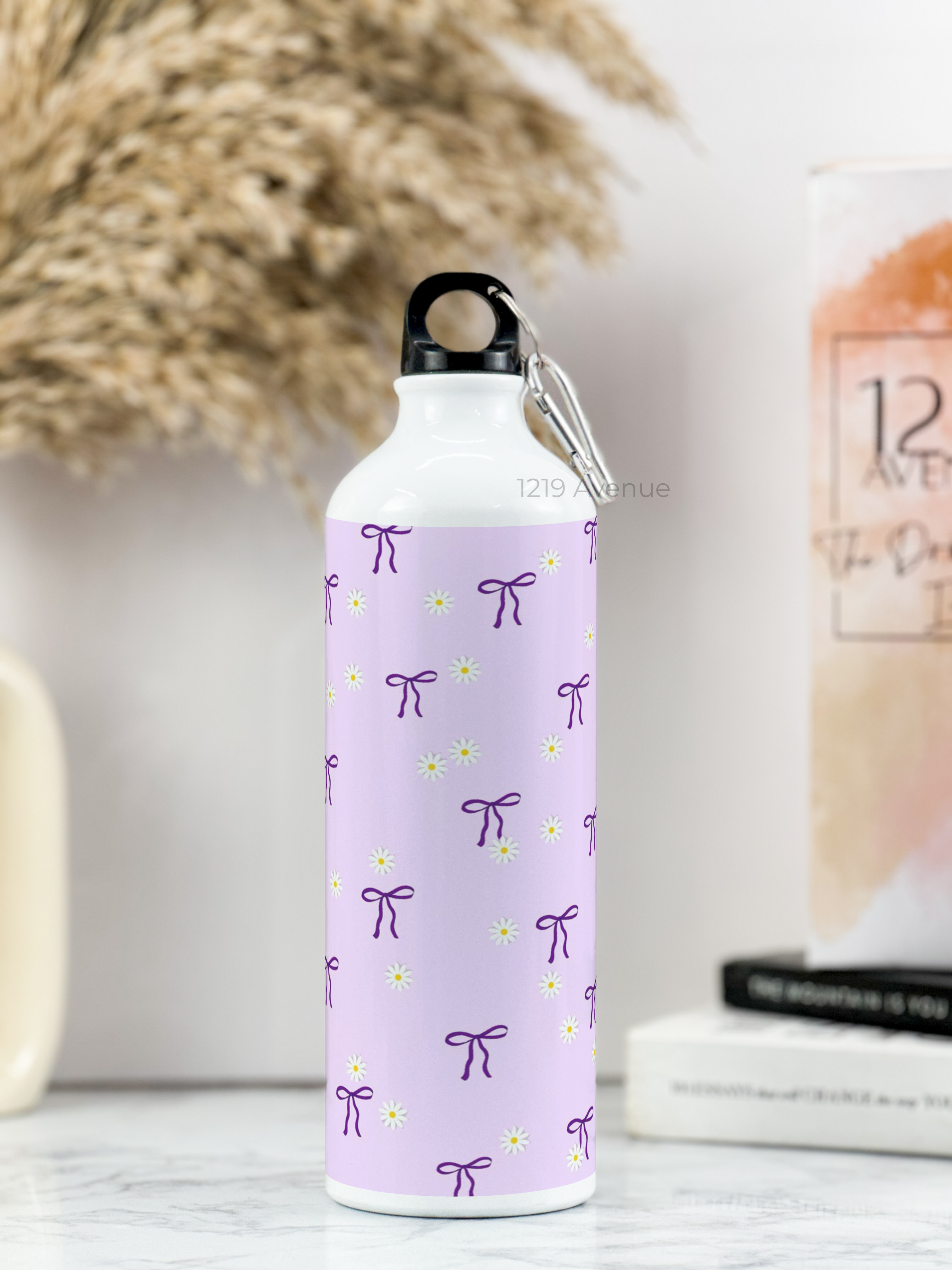 750ml Hooked-Up Water Bottle | Meadows Bows Print | Leak Proof | Printed Bottle with Carry Hook, Durable & Stylish