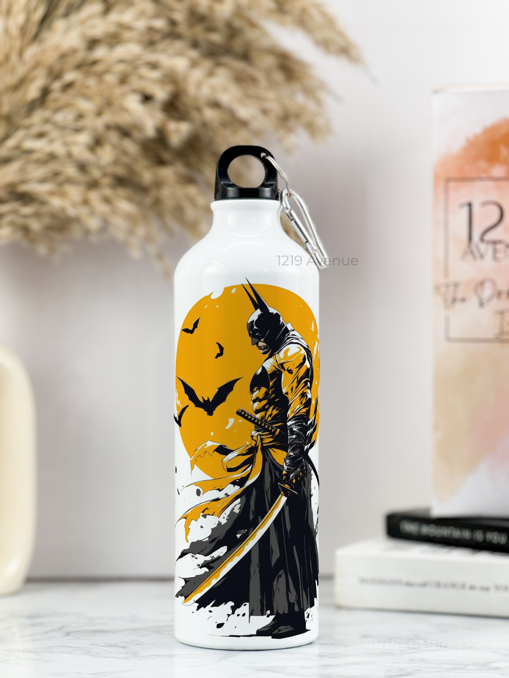 750ml Hooked-Up Water Bottle | Comic-Bat Print | Leak Proof | Printed Bottle with Carry Hook, Durable & Stylish