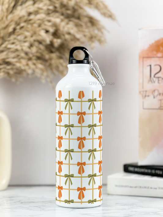 750ml Printed Hooked-Up Water Bottle | Multi-Bows Pattern Print | For Kids, School, Sports | Sipper Bottle with Carry Hook, Durable & Stylish