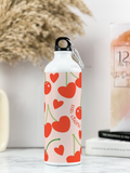 750ml Hooked-Up Water Bottle |Cherries All Over Print | Leak Proof | Printed Bottle with Carry Hook, Durable & Stylish