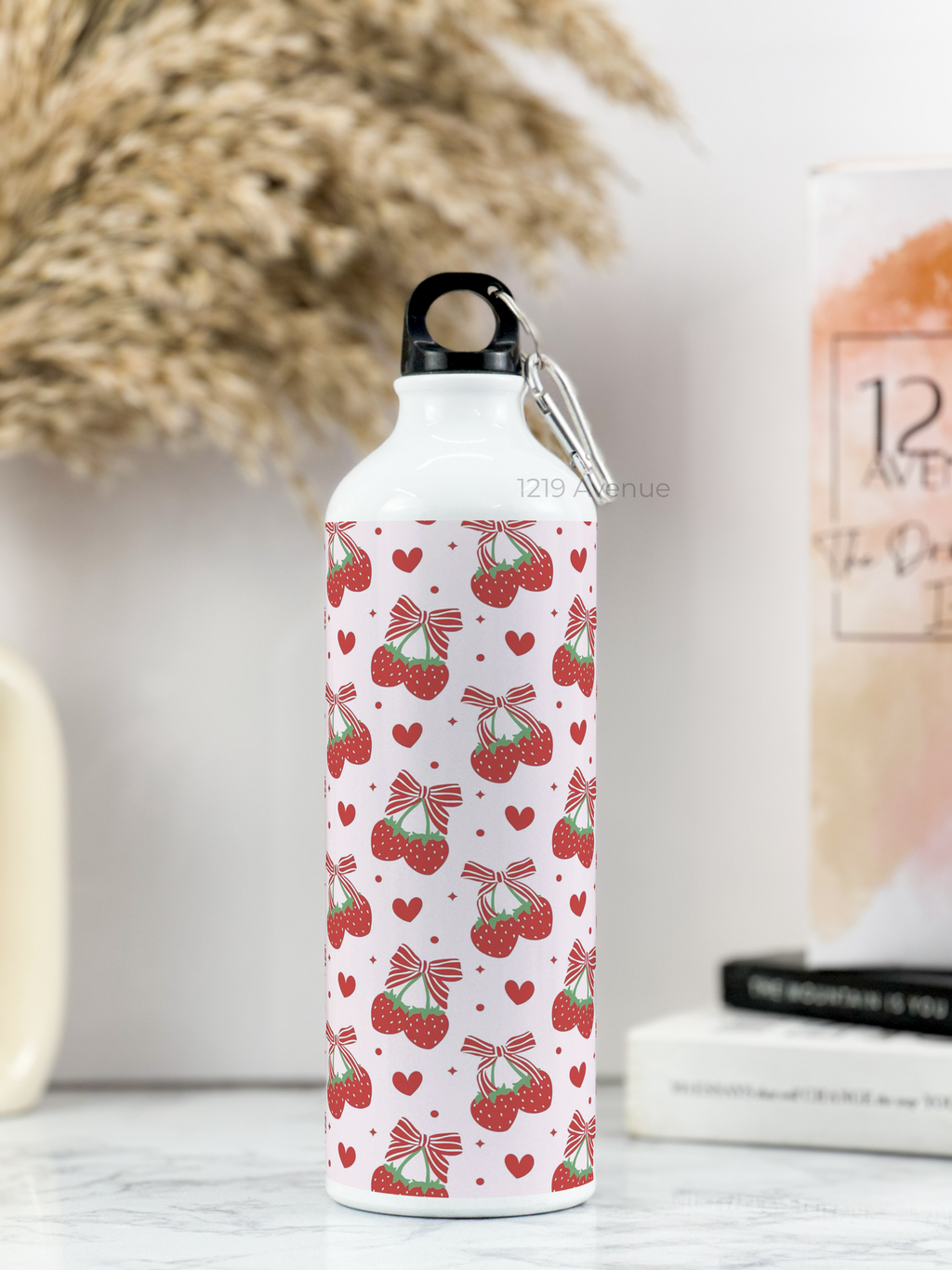750ml Hooked-Up Water Bottle |Strawberry Burst Print | Leak Proof | Printed Bottle with Carry Hook, Durable & Stylish