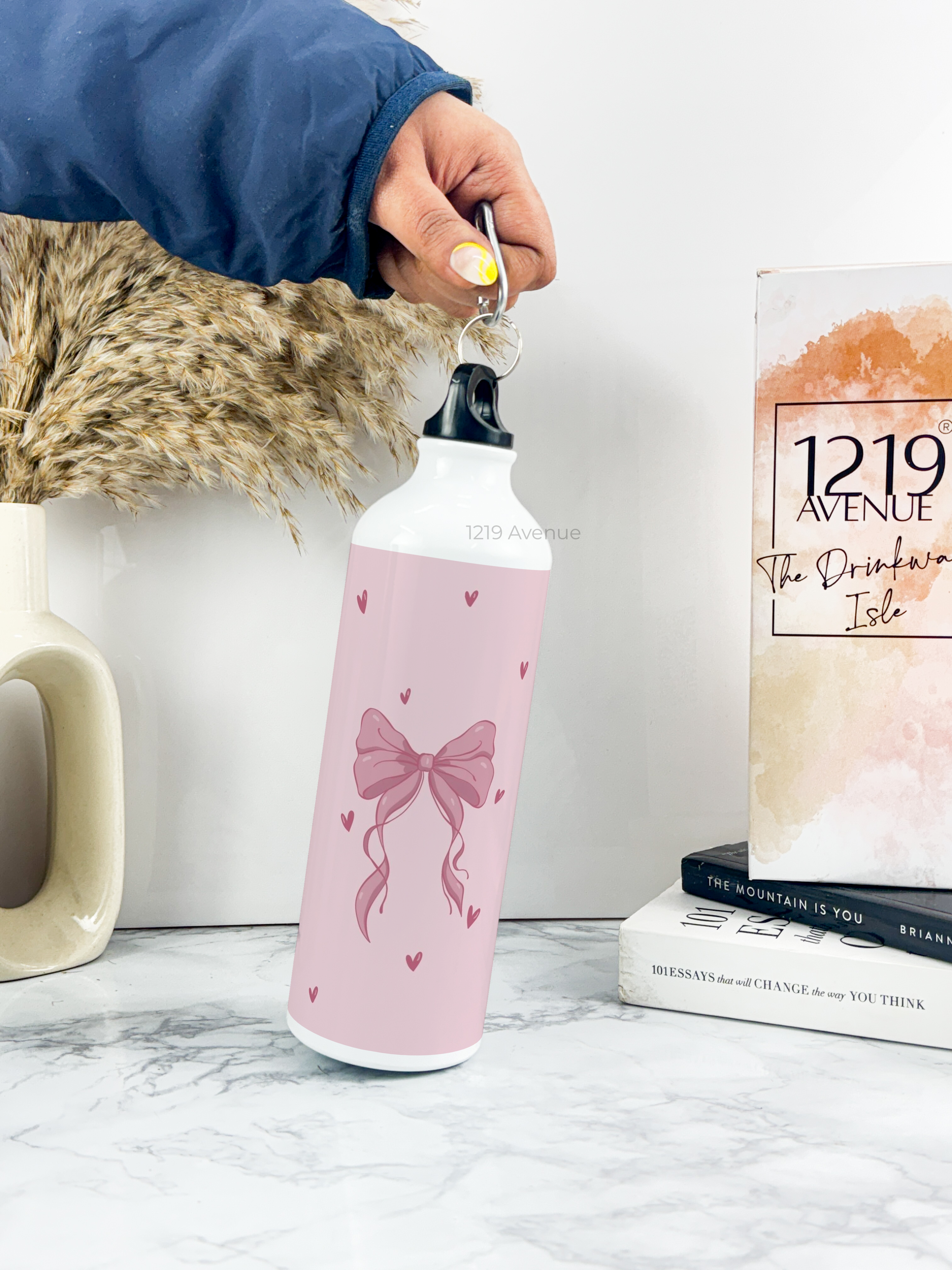 750ml Hooked-Up Water Bottle | Abstract Bow Print | Leak Proof | Printed Bottle with Carry Hook, Durable & Stylish