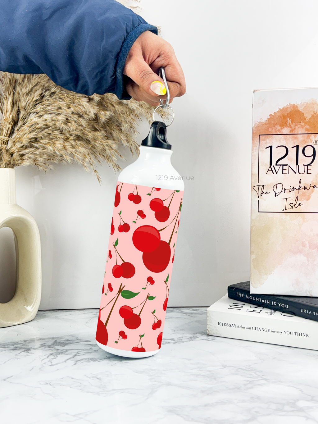 750ml Hooked-Up Water Bottle | Cherry Blast Print | Leak Proof | Printed Bottle with Carry Hook, Durable & Stylish