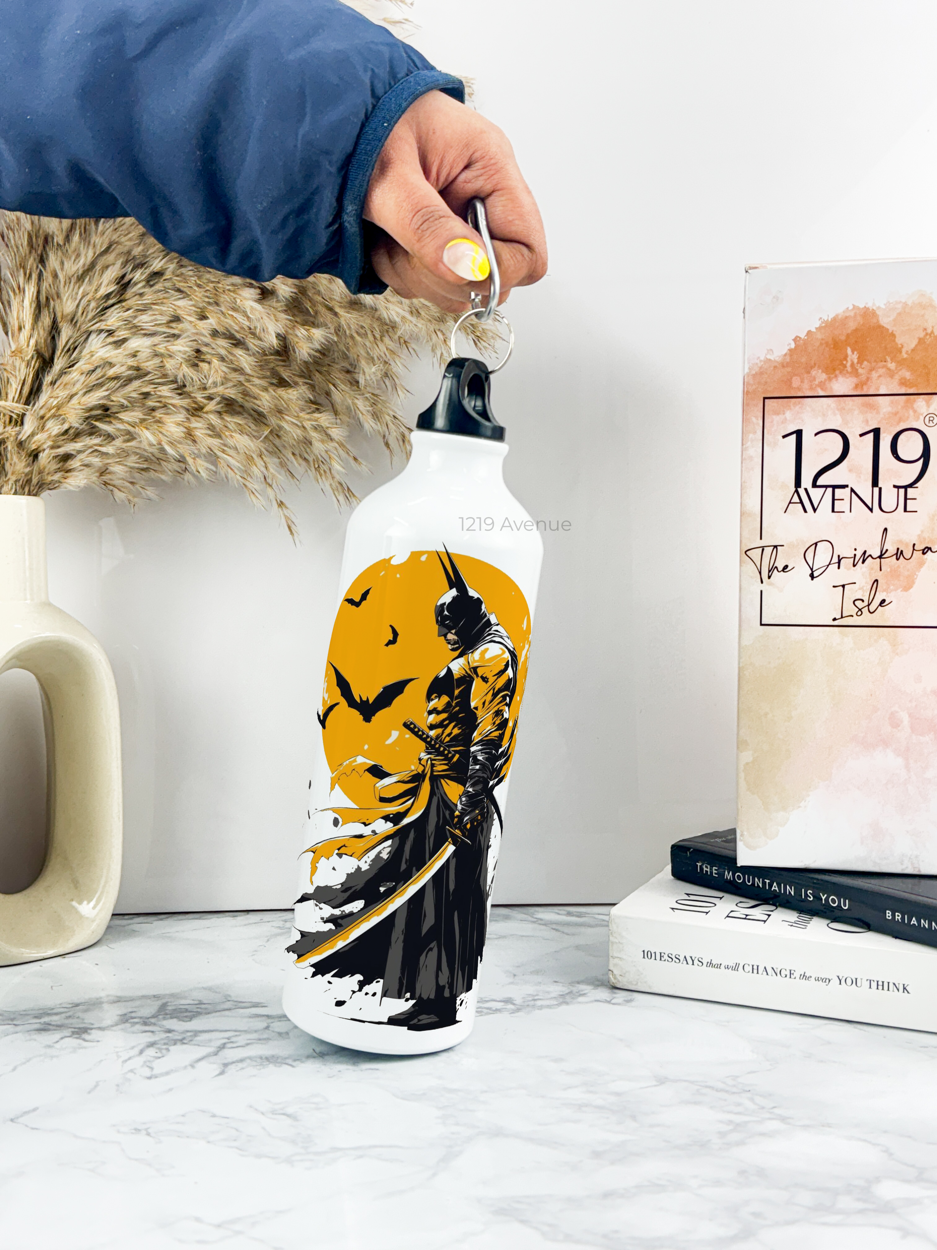 750ml Hooked-Up Water Bottle | Comic-Bat Print | Leak Proof | Printed Bottle with Carry Hook, Durable & Stylish