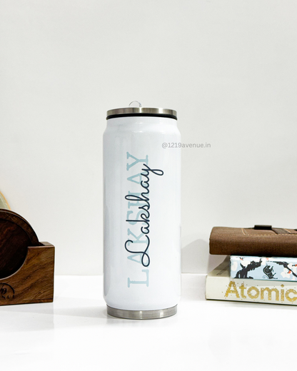 Personalized Metal Can Sipper 350ML with Silicon Straw | Signature Sip Print| Double Walled Insulated Tumbler 26oz