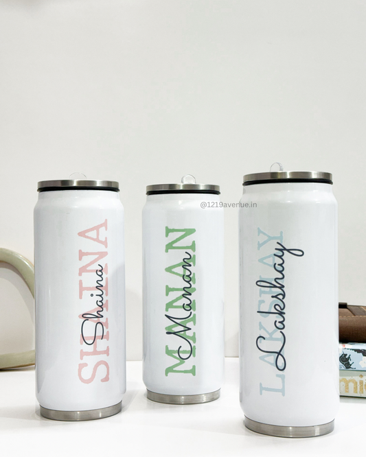 Personalized Metal Can Sipper 350ML with Silicon Straw | Signature Sip Print| Double Walled Insulated Tumbler 26oz