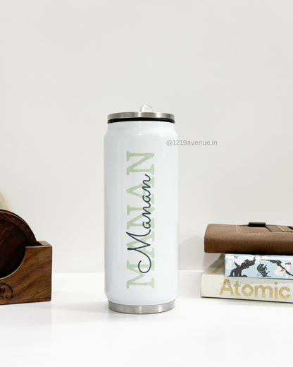 Personalized Metal Can Sipper 350ML with Silicon Straw | Signature Sip Print| Double Walled Insulated Tumbler 26oz