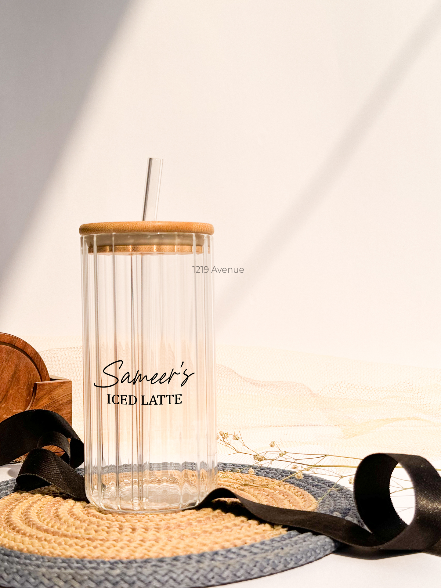 Personalized Clear Ripple Taille Sippers 500ml| Name Edition| Coffee Glass Tumbler with straw and lid 18oz