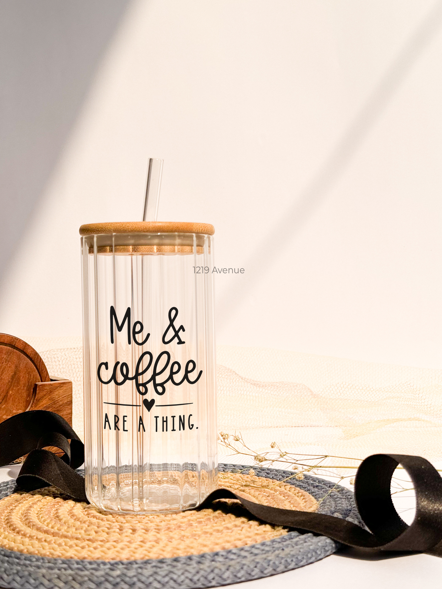 Ripple Taille Sipper 500ml| Me and Coffee Print | 18oz Ripple Glass Tumbler with lid and straw