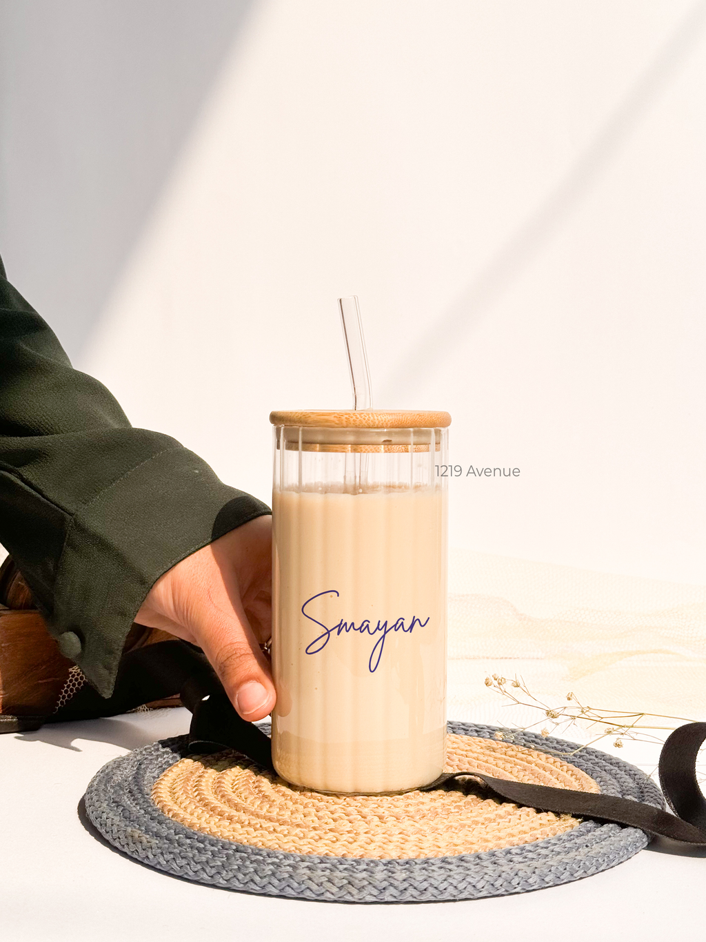 Personalized Clear Ripple Taille Sippers 500ml| Name Edition| Coffee Glass Tumbler with straw and lid 18oz