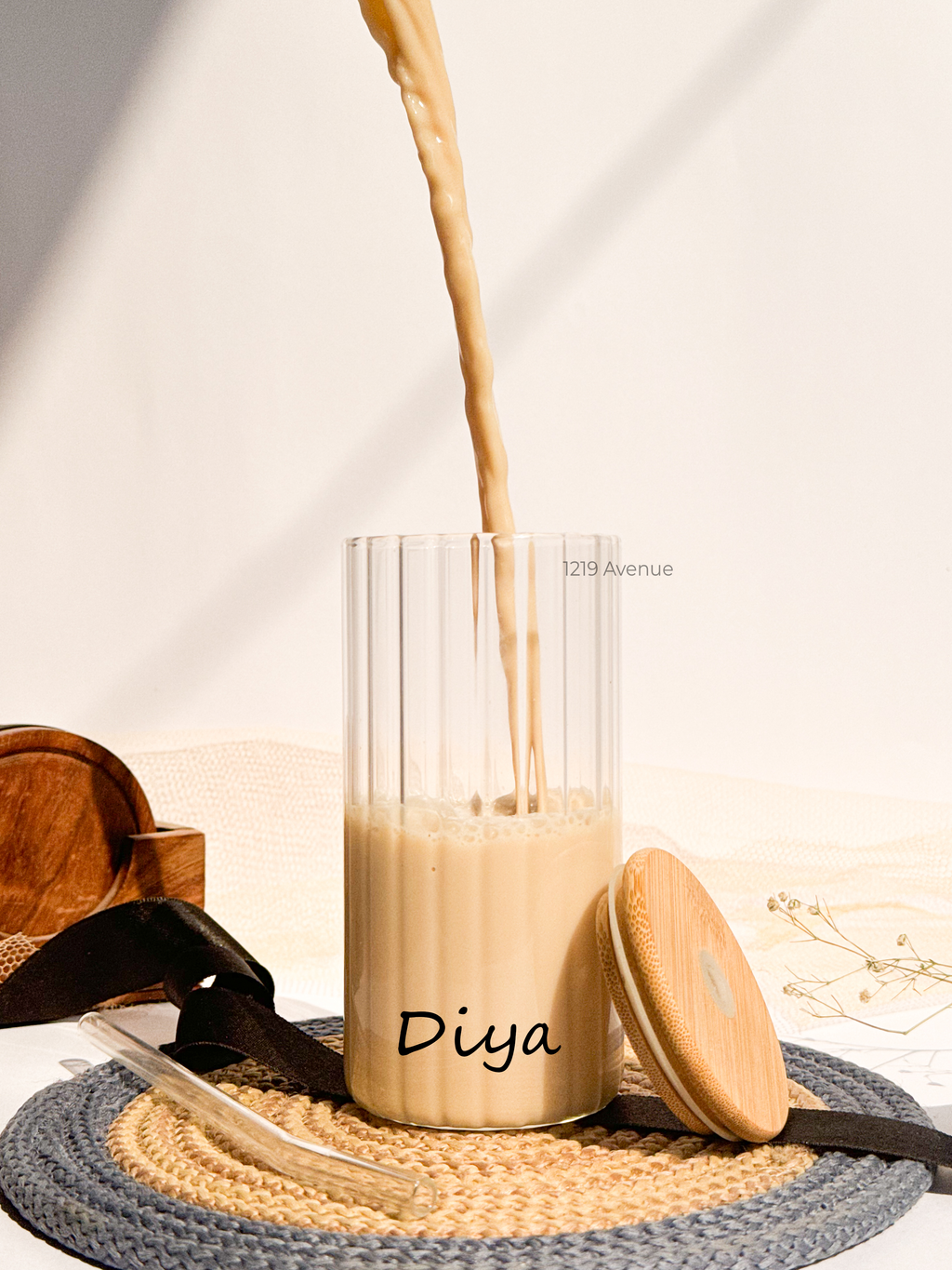 Personalized Clear Ripple Taille Sippers 500ml| Name Edition| Coffee Glass Tumbler with straw and lid 18oz